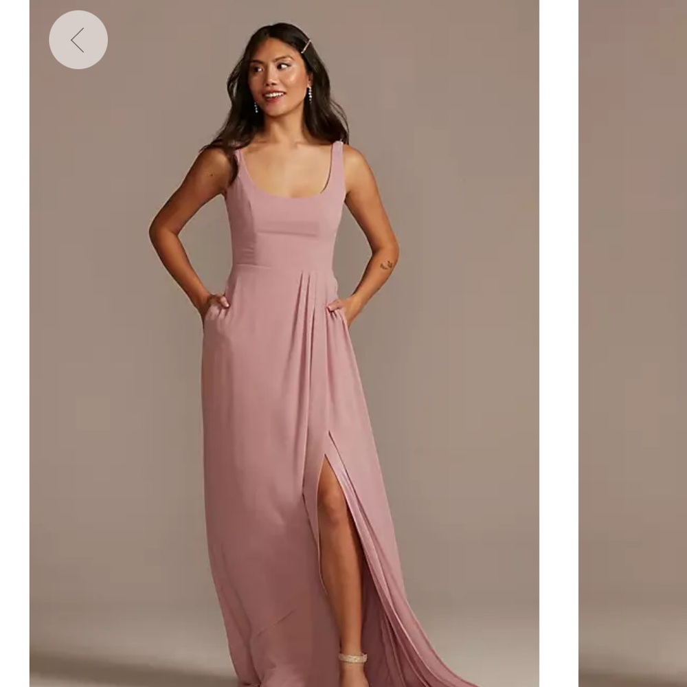 David’s bridal bridesmaid dress. Chiffon tank scoop neck. Size 8, quartz.